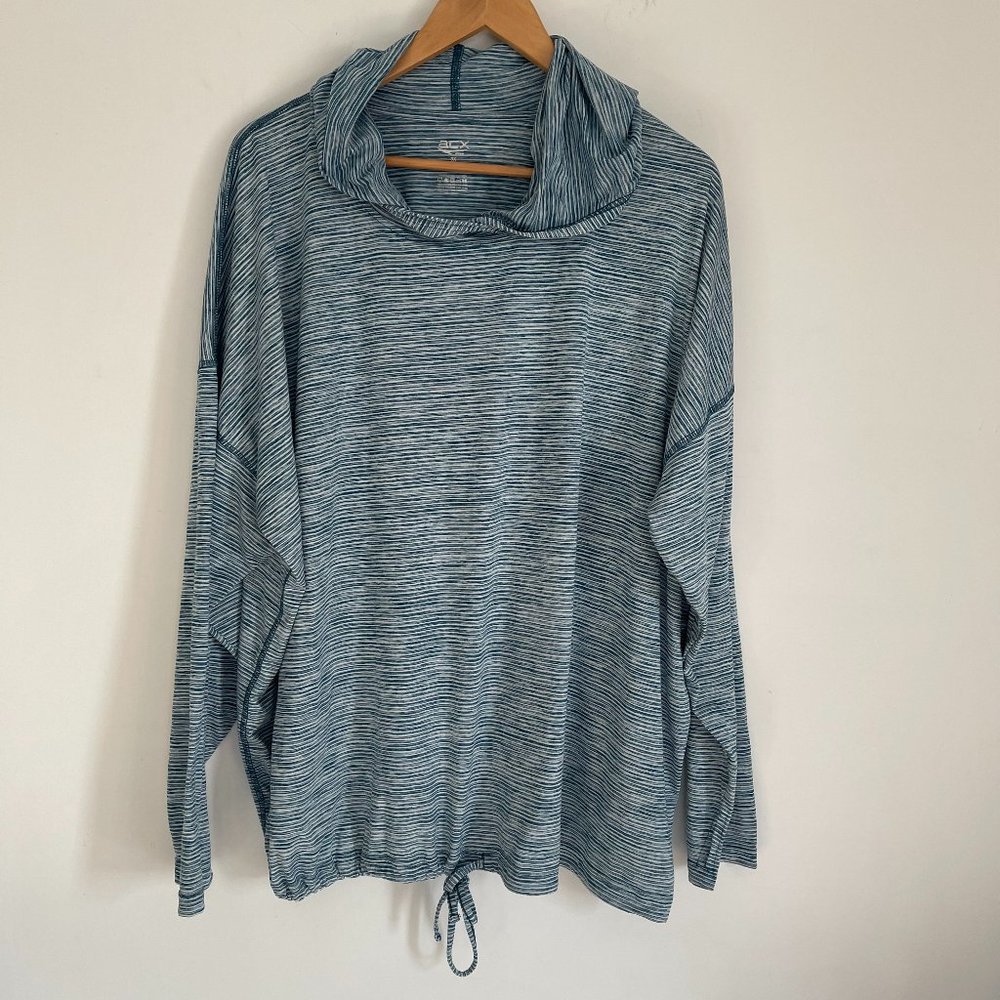 ACX Active Women Blue Striped Hooded Long Sleeve Pullover Shirt Size 3X